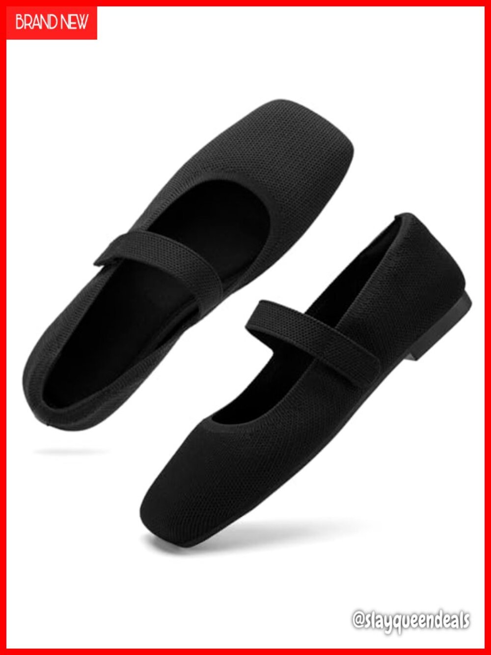 Wide Toe Box Knit Ballet Flats Slip On Adjustable Strap Comfort Office